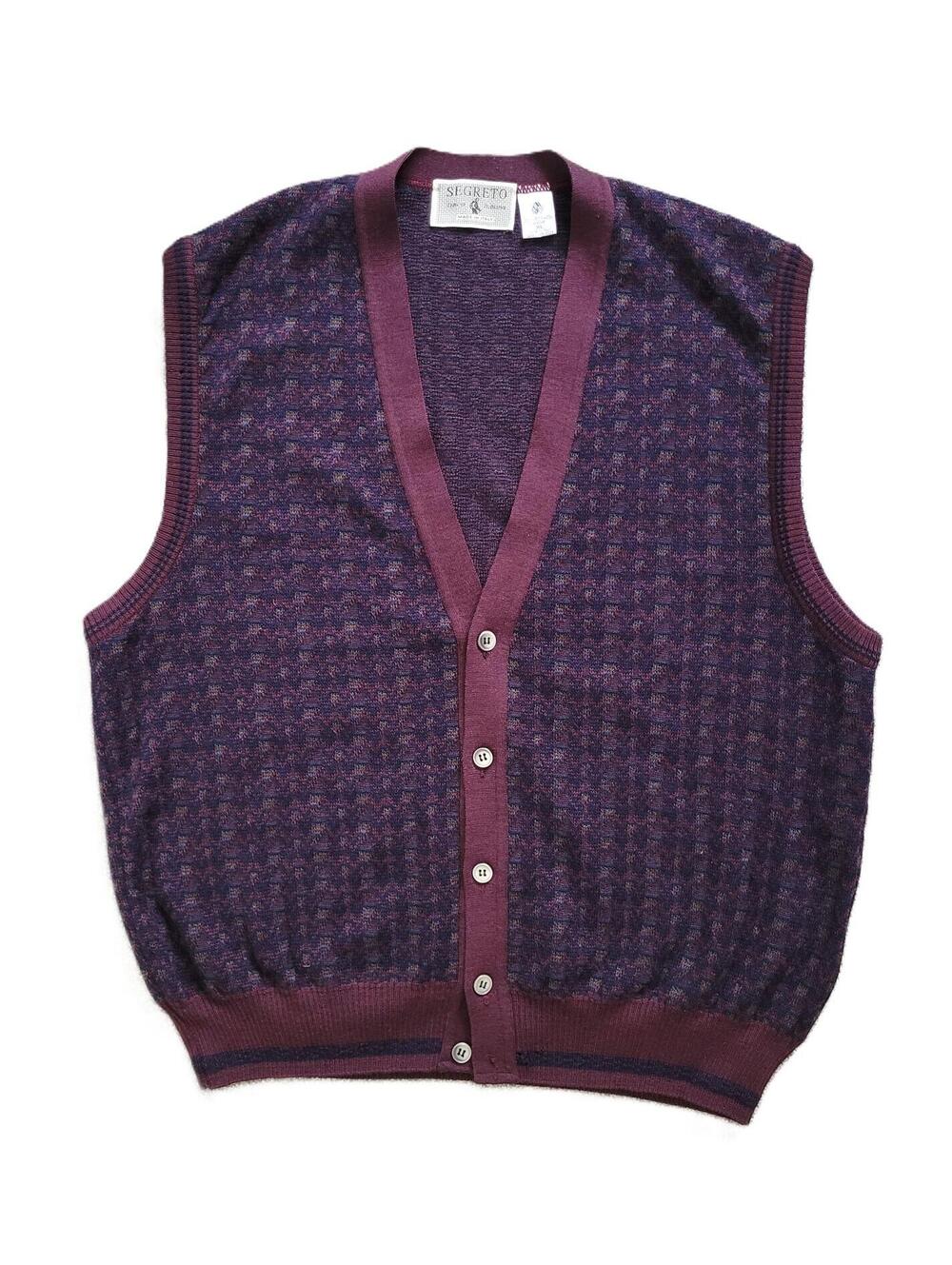 Segreto Italiano Sweater Vest Cardigan XL Virgin Wool Burgundy Purple Button